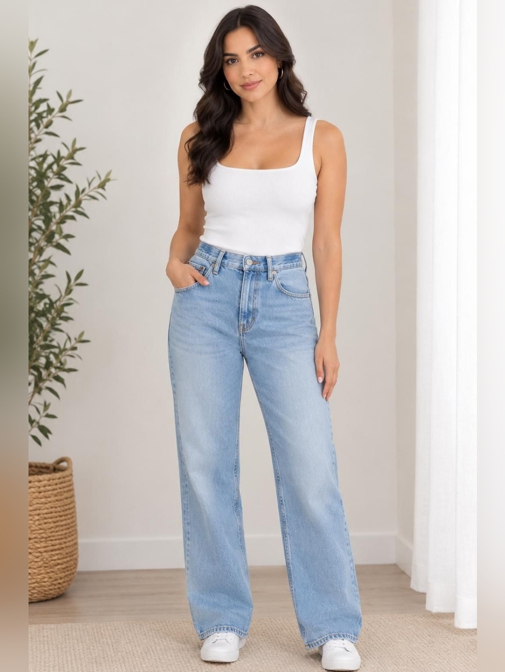 High-Waist Light Blue Wide-Leg Jeans